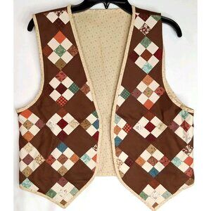 Vintage Style Quilted Vest Patchwork Diamond Pattern Reversible Cottagecore Boho